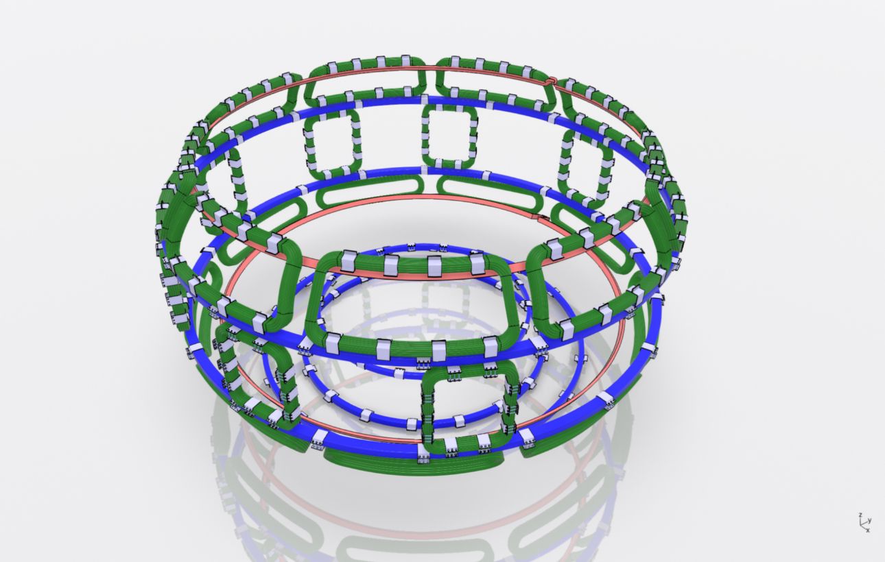 The DTT in-vessel coils. In green the 27 non-axisymmetric (NAS) coils
